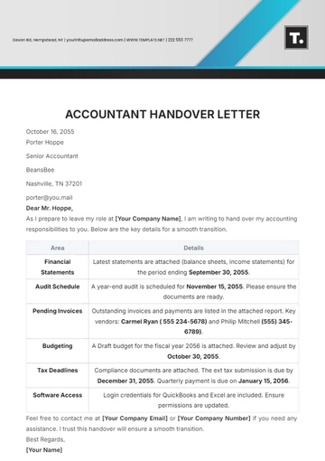 Free Accountant Handover Letter Template to Edit Online