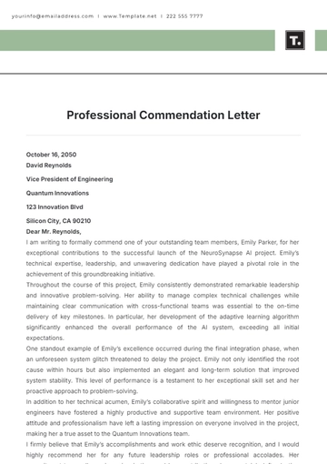 Free Professional Commendation Letter Template to Edit Online
