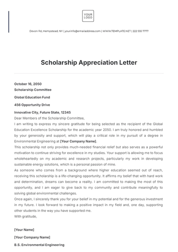 Free Scholarship Appreciation Letter Template to Edit Online