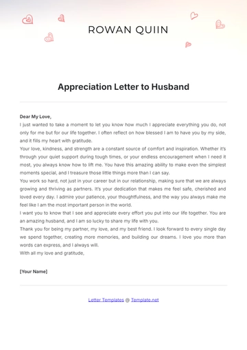Free Appreciation Letter to Husband Template to Edit Online