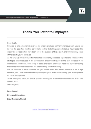 Free Thank You Letter to Employee Template to Edit Online