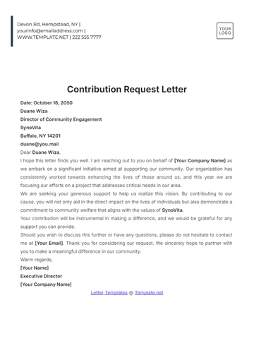 Free Contribution Request Letter Template to Edit Online