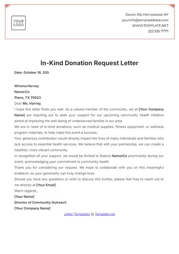 Free In-Kind Donation Request Letter Template to Edit Online