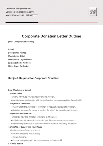 Free Corporate Donation Letter Outline Template to Edit Online