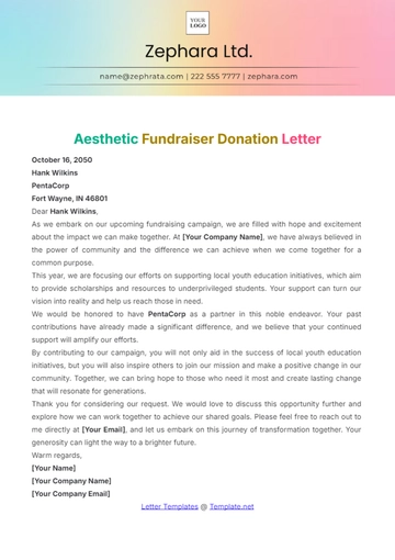 Free Aesthetic Fundraiser Donation Letter Template to Edit Online