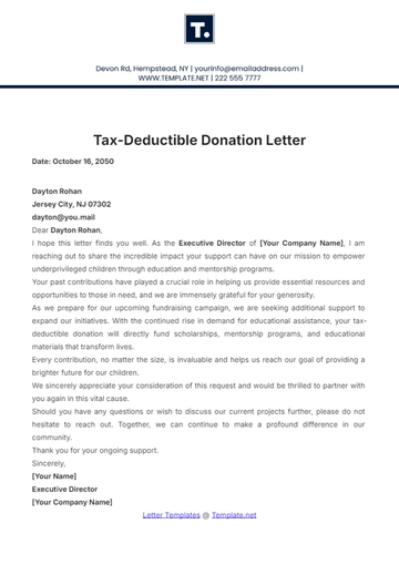 Free Tax-Deductible Donation Letter Template to Edit Online