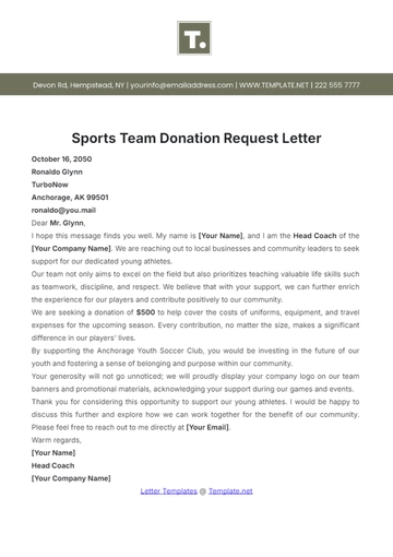 Free Sports Team Donation Request Letter Template to Edit Online