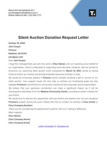 Free Silent Auction Donation Request Letter Template to Edit Online