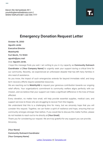 Free Emergency Donation Request Letter Template to Edit Online