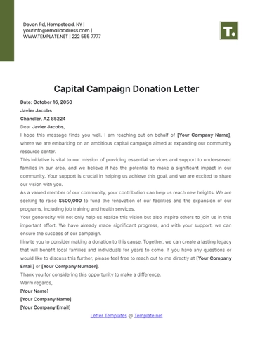 Free Capital Campaign Donation Letter Template to Edit Online