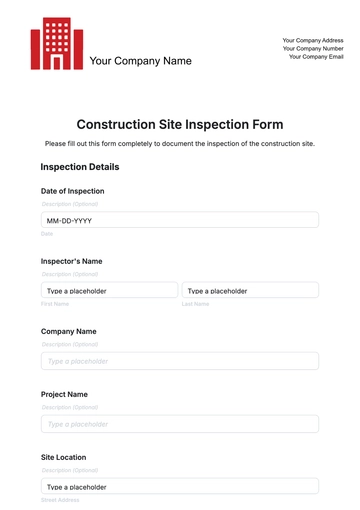 Free Construction Site Inspection Form Template to Edit Online