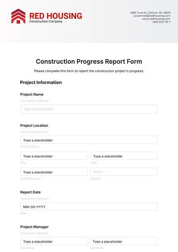 Free Construction Progress Report Form Template to Edit Online