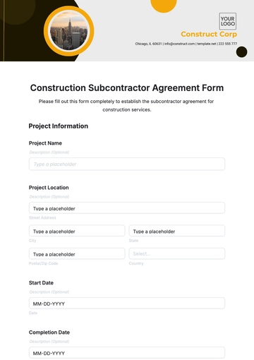 Free Construction Subcontractor Agreement Form Template to Edit Online