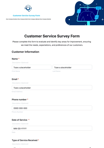 Free Customer Service Survey Form Template to Edit Online