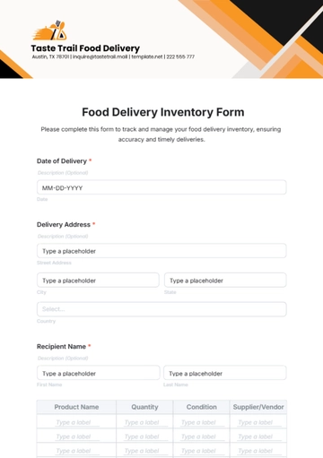 Free Food Delivery Inventory Form Template to Edit Online
