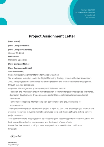 Free Project Assignment Letter Template to Edit Online