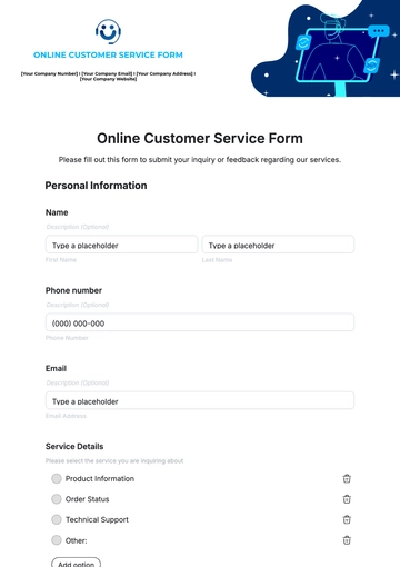 Free Online Customer Service Form Template to Edit Online