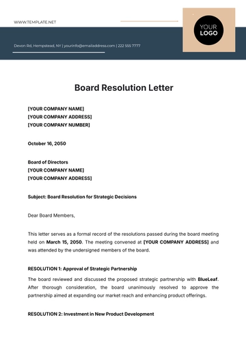 Free Board Resolution Letter Template to Edit Online