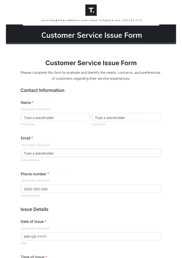 Free Customer Service Issue Form Template to Edit Online