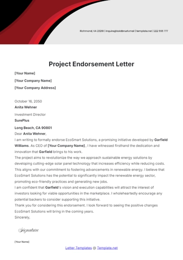 Free Project Endorsement Letter Template to Edit Online