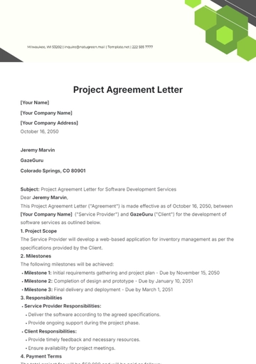 Free Project Agreement Letter Template to Edit Online