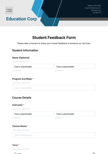 Free Student Feedback Form Template to Edit Online