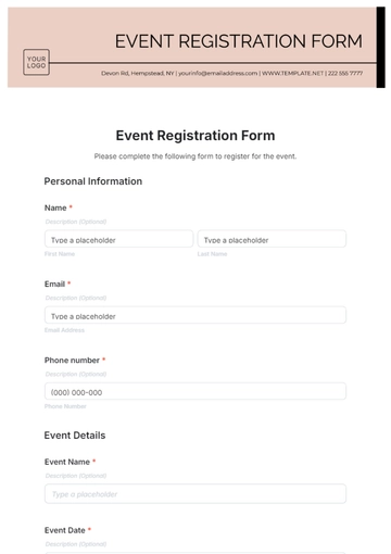 Free Event Registration Form Template to Edit Online