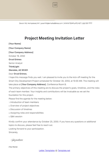 Free Project Meeting Invitation Letter Template to Edit Online