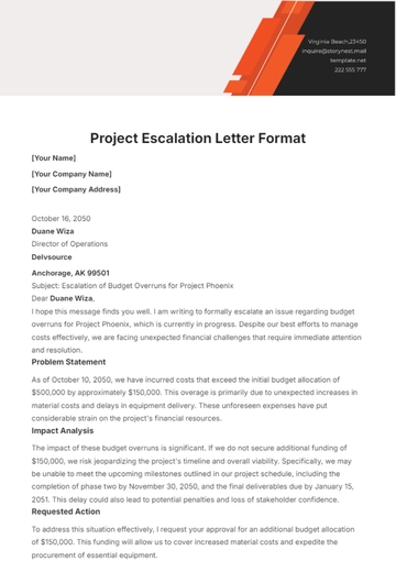 Free Project Escalation Letter Format Template to Edit Online