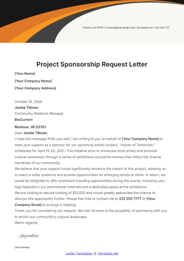 Free Project Sponsorship Request Letter Template to Edit Online