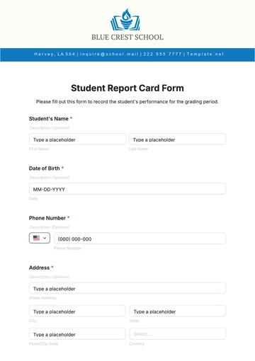Free Student Report Card Form Template to Edit Online