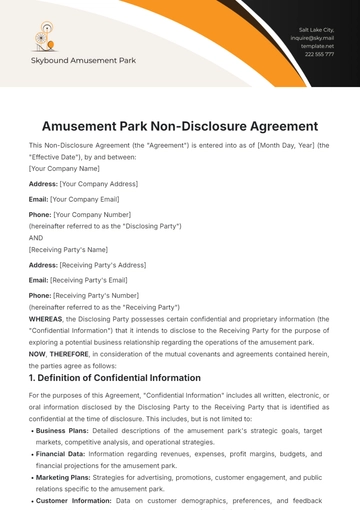 Free Amusement Park Non-Disclosure Agreement Template to Edit Online