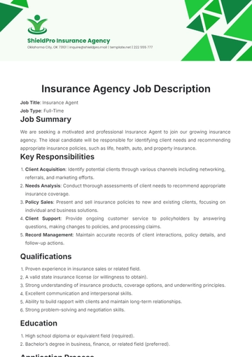 Free Insurance Agency Job Description Template to Edit Online