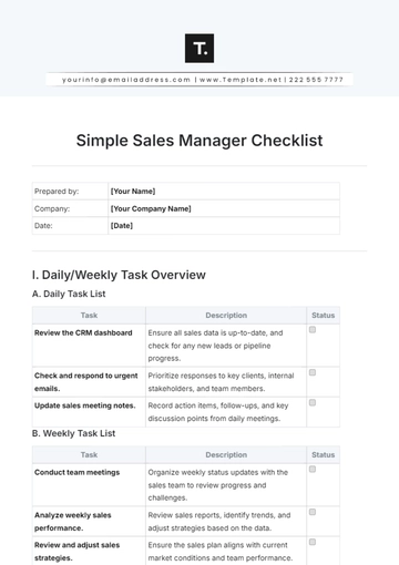 Free Simple Sales Manager Checklist Template to Edit Online