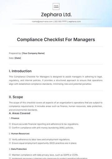 Free Compliance Checklist For Managers Template to Edit Online