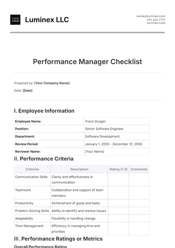 Free Performance Manager Checklist Template to Edit Online