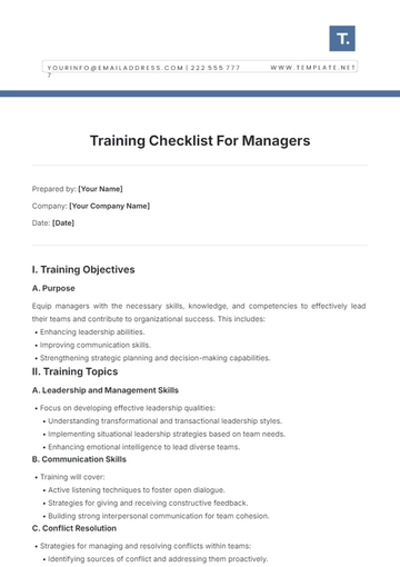 Free Training Checklist For Managers Template to Edit Online