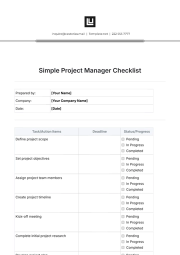 Free Simple Project Manager Checklist Template to Edit Online