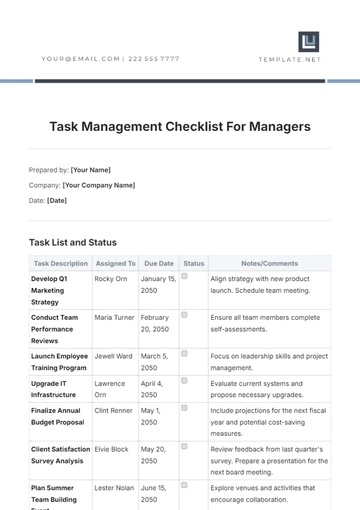 Free Task Management Checklist For Managers Template to Edit Online