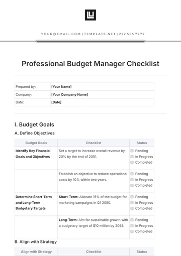 Free Professional Budget Manager Checklist Template to Edit Online