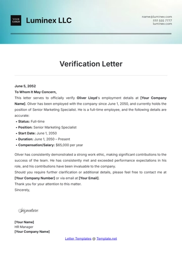 Free Verification Letter Template to Edit Online