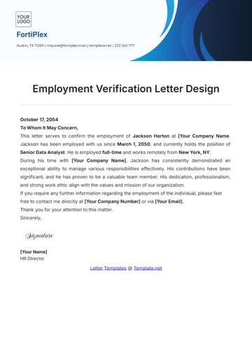Free Employment Verification Letter Design Template to Edit Online