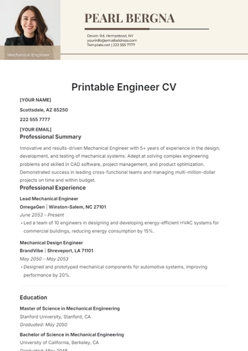 Free Printable Engineer CV Template to Edit Online
