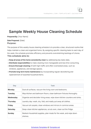 Free Sample Weekly House Cleaning Schedule Template to Edit Online