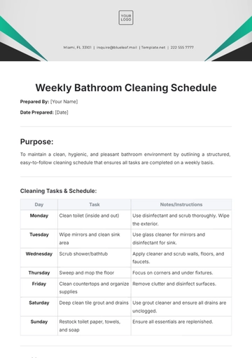 Free Weekly Bathroom Cleaning Schedule Template to Edit Online