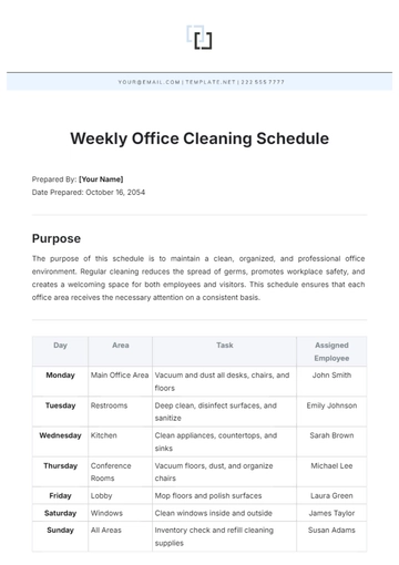Free Weekly Office Cleaning Schedule Template to Edit Online