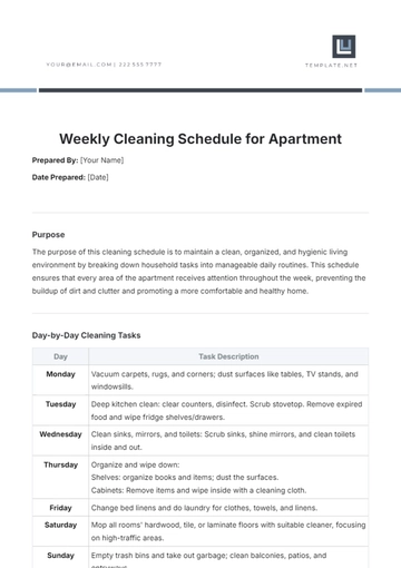 Free Weekly Cleaning Schedule for Apartment Template to Edit Online
