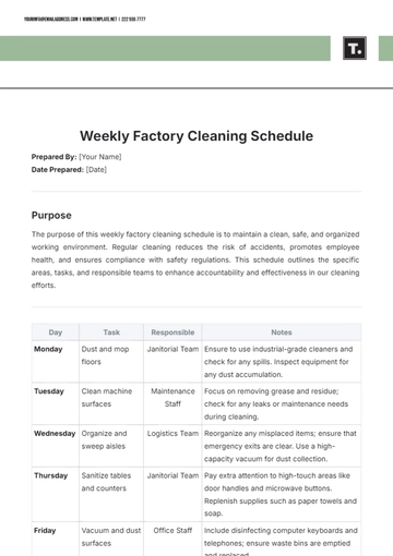 Free Weekly Factory Cleaning Schedule Template to Edit Online