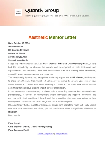 Free Aesthetic Mentor Letter Template to Edit Online