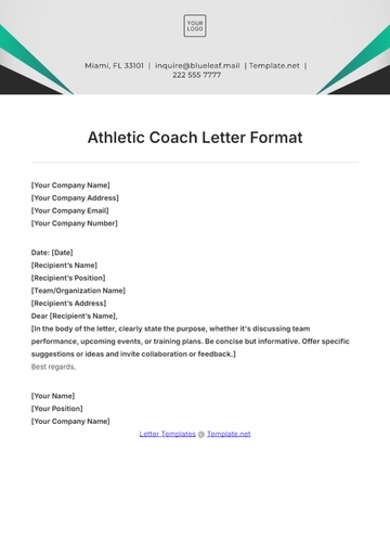 Free Athletic Coach Letter Format Template to Edit Online